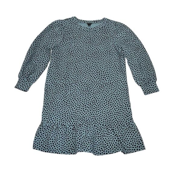 ANN TAYLOR Blue Dress Peplum Flounce Animal Print Sweatshirt Size Medium Petite - Picture 3 of 9